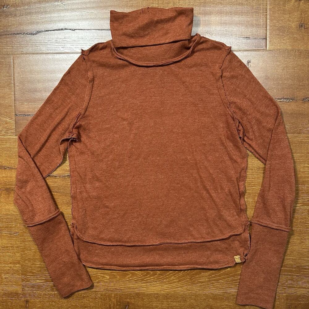 We The Free Women's Rust Brown Long Sleeve Turtleneck Tee
